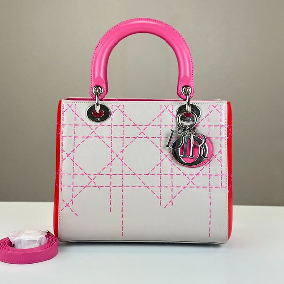 Dior Tri-color Leather Medium Lady Dior Shoulder Bag - Picture 2 of 7